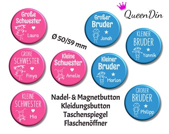 Button "Schwester/Bruder" Ø50/59 mm mit Wunschname