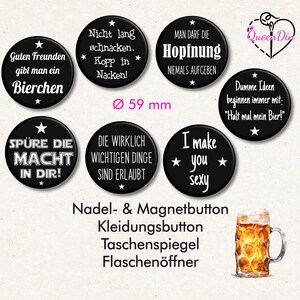 Button "Biersprüche" (155) Ø59 mm mit Wunschname | Ansteckbutton | Magnet | Kleidungsbutton | Taschenspiegel | Flaschenöffner