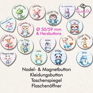 Button "Krankenhaus Tiere" (063) Ø50/59 mm, Herzbutton mit Wunschname | Ansteckbutton | Magnet | Kleidungsbutton | Spiegel | Flaschenöffner