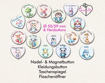 Button "Krankenhaus Tiere" (063) Ø50/59 mm, Herzbutton mit Wunschname | Ansteckbutton | Magnet | Kleidungsbutton | Spiegel | Flaschenöffner