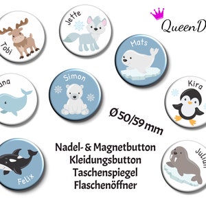 Button "Arctic Animals" Ø50/59 mm with desired name
