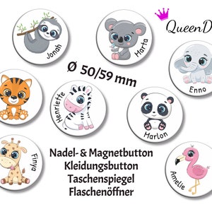 Button “Zoo Animals” Ø50/59 mm with desired name
