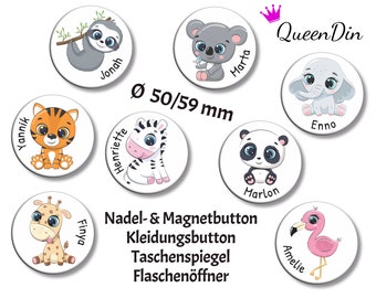 Button "Zootiere" Ø50/59 mm mit Wunschname