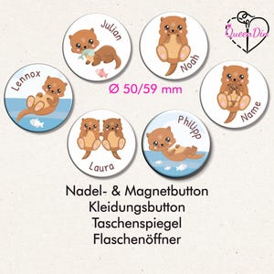 Button "Otter" (084) Ø50/59 mm mit Wunschname | Ansteckbutton | Magnet | Kleidungsbutton | Taschenspiegel | Flaschenöffner