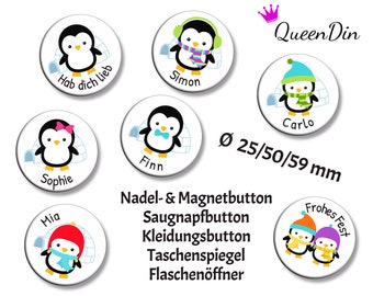 Button "Pinguin" Ø25/50/59 mm mit Wunschname
