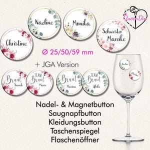 Button "Blumenring" (014) Ø25/50/59 mm mit Wunschname | Ansteckbutton | Magnet | Kleidungsbutton | Spiegel | Flaschenöffner | Glasmarkierer