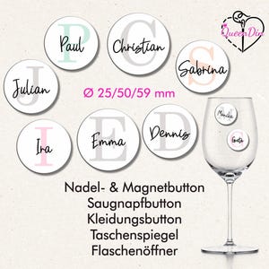 Button "Versalien" (139) Ø25/50/59 mm mit Wunschname | Ansteckbutton | Magnet | Kleidungsbutton | Taschenspiegel | Öffner | Glasmarkierer