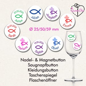 Button "Fisch" (033) Ø25/50/59 mm mit Wunschname | Ansteckbutton | Magnet | Kleidungsbutton | Taschenspiegel | Öffner | Glasmarkierer