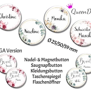 Button "Blumenring" Ø25/50/59 mm mit Wunschname