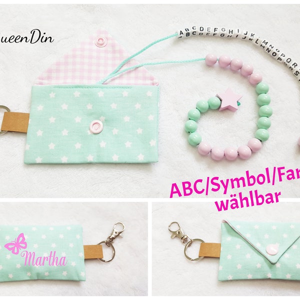 ABC und Rechenkette "mint/rosa" mit Name und Symbol