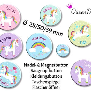 Button "Rainbow Unicorn" Ø25/50/59 mm with desired name