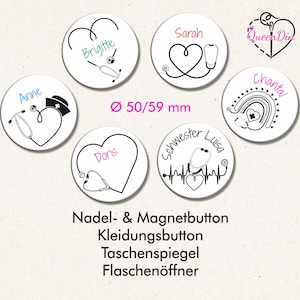 Button "Stethoskope" (126) Ø50/59 mm mit Wunschname | Ansteckbutton | Magnet | Kleidungsbutton | Taschenspiegel | Flaschenöffner