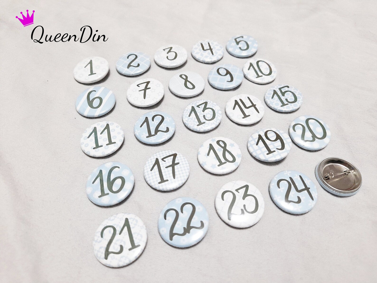 25 Advent calendar buttons of 25 mm light blue/white Etsy