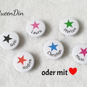 Suction cup buttons "colorful stars/hearts" Ø 25 mm with desired name, glass marker