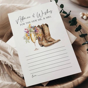 Hinweise & Wünsche Karten für Dusche, Stiefel und sprudelnde Brautdusche, Stiefel Brautdusche, Brautdusche Spiel, Wildblumen Landhochzeit