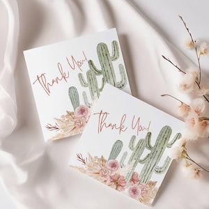 Étiquette de remerciement Boho Cactus pour baby shower, modèle modifiable | Étiquette de cadeau de remerciement pour la douche nuptiale de la fille | Etiquettes pour cadeaux, Cactus, Aquarelle, Toile