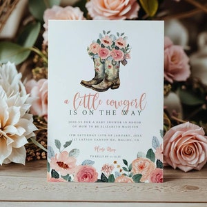 Cowgirl Baby Shower Invitation | little cowgirl baby shower invite, Templett, Editable, Floral, Western Baby Shower, Digital Invite, cwgrlbs