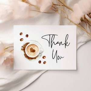 Tarjeta de agradecimiento con temática de café, plantilla, texto editable, tarjetas de agradecimiento / tarjeta de agradecimiento imprimible, descarga instantánea, el amor está naciendo