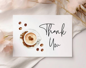 Coffee Themed Thank You Card, Template,  Editable Text, Thank You Cards | Printable Thank You Card, Instant Download, Love is Brewing