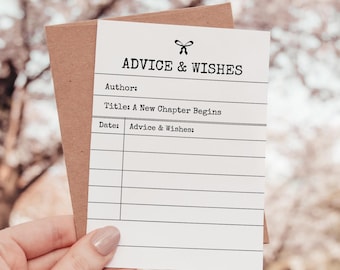 Library Card Advice, for Bridal Shower, Printable Wishes, Baby Shower Activity, Literary Theme, Unique Party Ideas, New Chapter Celebration