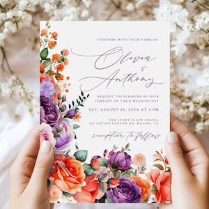 Purple and Orange Wedding Invitation - Personalize Your Invite - Printable Invitation - Templett - Bright Floral Summer Wedding Invitations