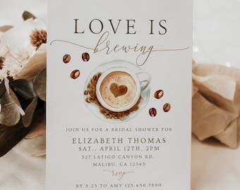 Invito per addio al nubilato "Love Is Brewing" / Modello modificabile - Tema caffè - Templett - 8291