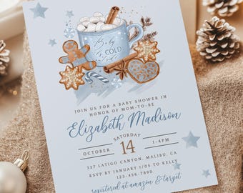 Baby It's Cold Outside Baby Boy Shower Invitation, Winter Baby Shower Invite, Hot Chocolate, Templett, 032