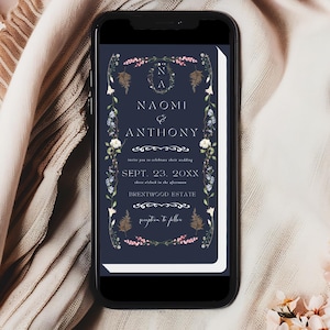 Wedding Invitation Template Book Literary Library, Evite, Phone Invitation, Text Invite, SMS Message, Digital Invitation, Book Lover, Canva