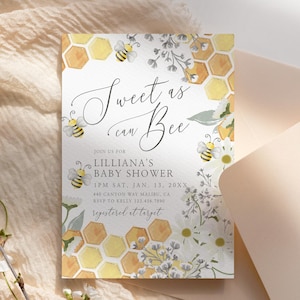 Sweet as Can Bee Baby Shower Invitation, 5x7 Invite, Printable Template, Instant Download, sacb