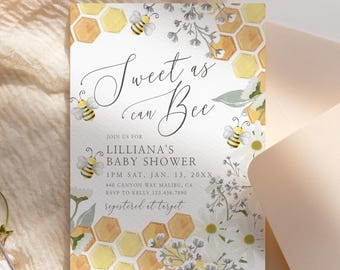 Sweet as Can Bee Baby Shower Invitation, 5x7 Invite, Printable Template, Instant Download, sacb