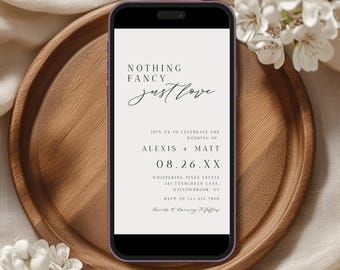 Nothing Fancy Just Love Digital Wedding Invitation, Mobile Electronic Text Invite, Minimalist Templett