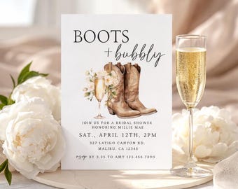 Faire-parts nuptiale bottines et mousseux, modèle modifiable, faire-part nuptiale western, édition et impression aujourd'hui, faire-part bottines et mousseline