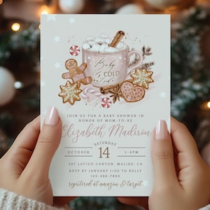Baby It&#39;s Cold Outside Baby Girl Shower Invitation, Winter Baby Shower Invite, Hot Chocolate Baby Shower Invite, Hot Cocoa, 035