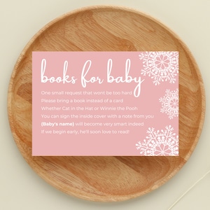 Rosa Baby, es ist kalt draußen, Babyparty, Mädchenbücher für Babykarte, Babypartyvorlage, bearbeitbar in Canva, Schneeflocke-Babyparty, für Mädchen