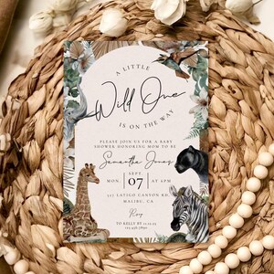 Invitación para baby shower de Wild One, invitación de A Little Wild One On the Way, baby shower de Safari Jungle, tarjeta de registro, Templett, wobs