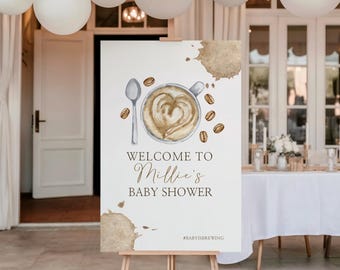 Coffee Baby Shower Welcome Sign - Editable Template - A Baby is Brewing - Digital Download - Templett - abbc1