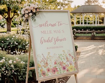 Spring Floral Bridal Shower Welcome Sign, Wildflower Bridal Shower Welcome Sign Template, Bridal Shower Welcome Sign , Love is in Bloom