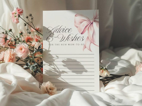Schede di consigli per baby shower con fiocco rosa - Schede di consigli per baby shower con fiocco rosa modificabili - Modello Canva - Perfetto per baby shower per bambine - Italia
