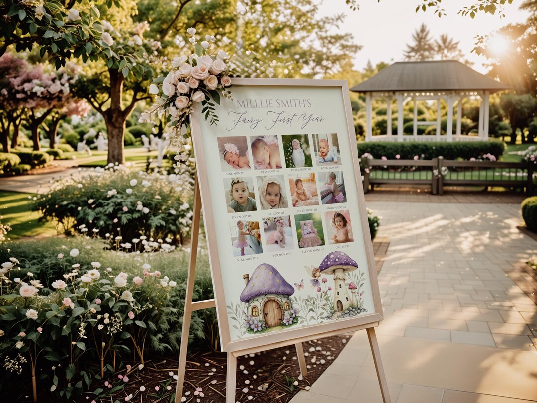 Purple Fairy First Birthday Milestone Photo Board - Editable Milestone ...