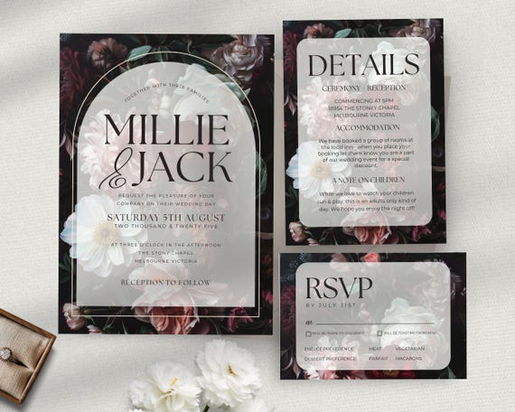 Dark And Moody Wedding Invitation Suite, Moody Florals, Moody Wedding Invitation, Diy Wedding Invite | Moody Floral | Gothic Wedding Bundle