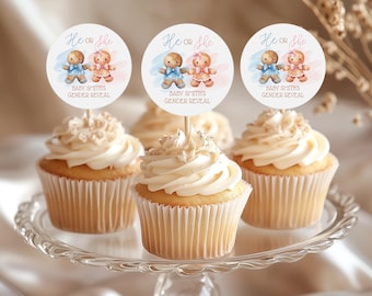 Gingerbread Cupcake Topper - Gender Reveal Decor - Little Cookie Theme, wbg1