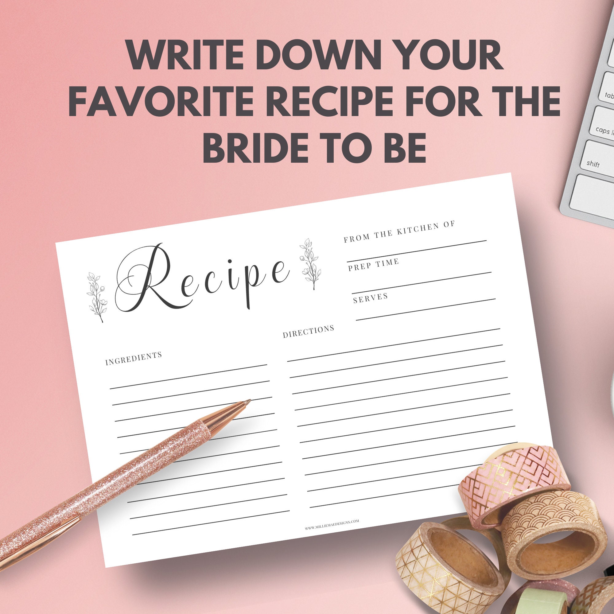 Minimalist Printable Recipe Card Bridal Shower Gift, Bridal Shower Recipe Card, Instant Download ...