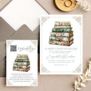 Un nuovo capitolo invito per la festa nuziale e carta registro - Festa nuziale per amanti dei libri - Invito biblioteca - Design libro di fiabe - Templett - ancv