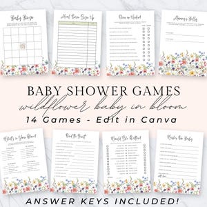 Baby in Bloom Shower Games Neutral | Baby Shower Game Bundle | Printable Baby Shower Games | Wildflower Baby in Bloom, Edit in Canva