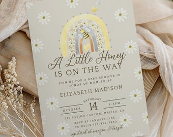 A Little Honey Is On The Way, Bee Baby Shower Invitation, Daisy Template - 8888