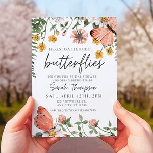 Lifetime of Butterflies Bridal Shower Invitations, Editable Template, Wildflower Bridal Shower, He Gives Her Butterflies, Butterflies Invite