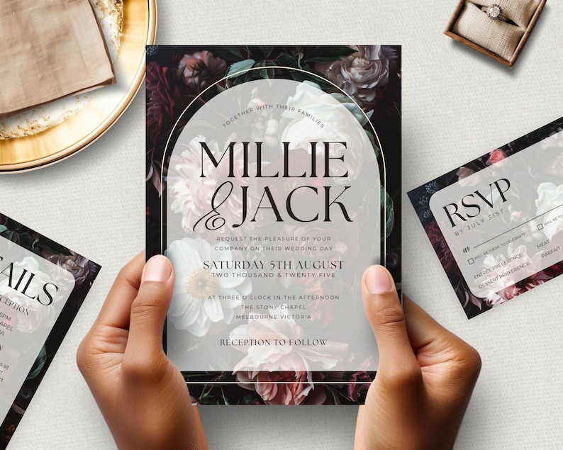 Dark And Moody Wedding Invitation Suite
