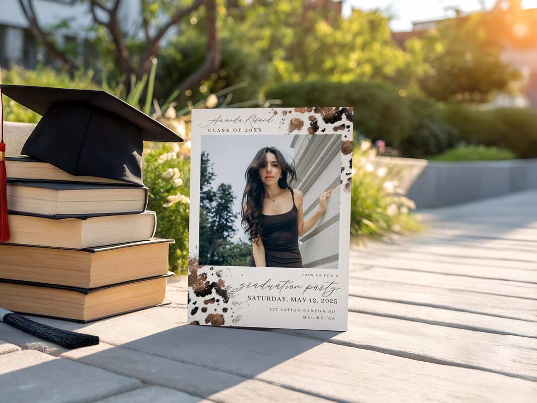 Cow Print Graduation Invitation, Western Grad Party Template, Cowgirl ...