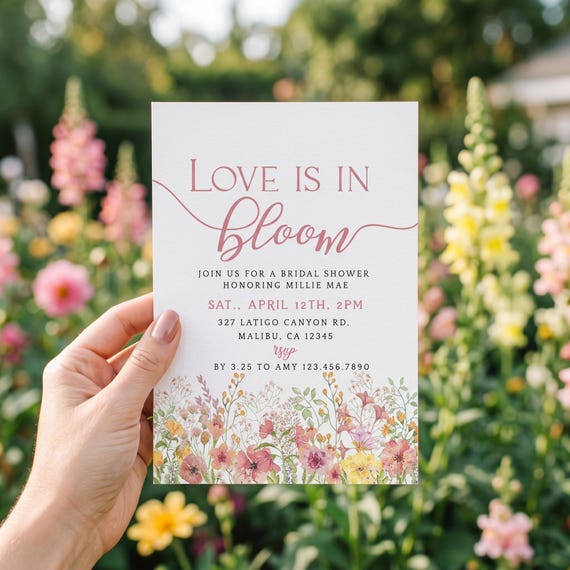 love is in bloom bridal shower dress Invitations, Instant Download, Spring Garden Bridal Shower Invite, Editable Template, Love In Bloom, Templett Color:Polka Dot Black White Party Ecom Style:ADAE213037 Ready to Ship -size