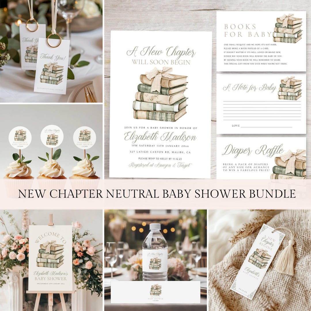 Chapter Two Soon A New Chapter Will Soon Begin Baby Shower Bundle, Editable Baby Shower ...
